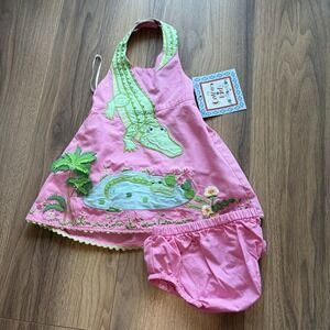 Baby Girl Alligator Applique Embroidered Dress NWT Matching Bloomers Y2K 6M